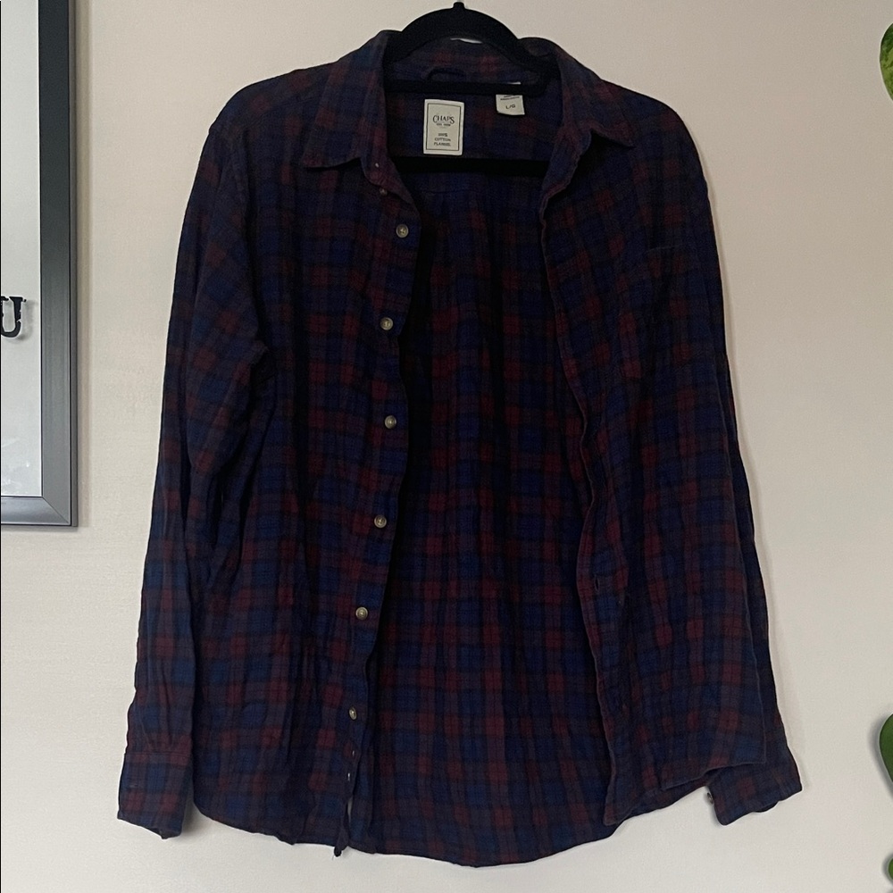 Men's Casual Plaid Shirt - Navy and Burgundy